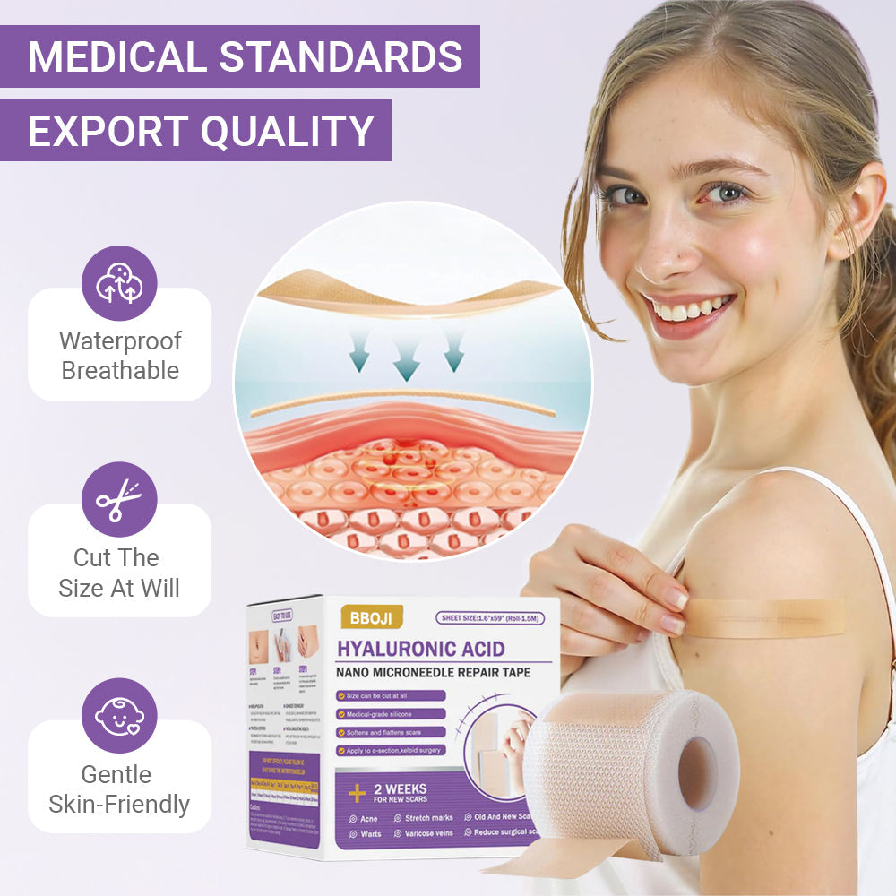 ✅Official Store |BBOJI® Hyaluronic Acid Nano Microneedle Repair Tape🏥(Treatment of old and new scars, reduction of surgical scars, stretch marks, keloids, acne, burns, warts, dermatomes and varicose veins)